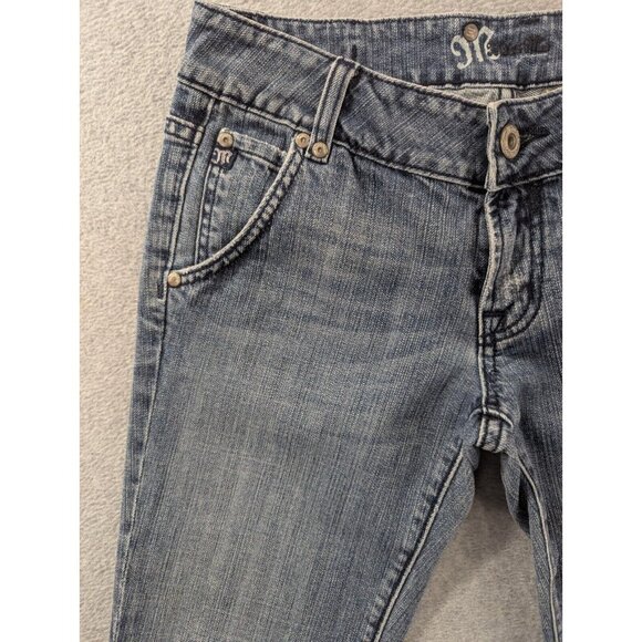 Miss Me Jeans Womens SZ 29 Blue Distressed Classic Cropped Flap Pocket Whiskers - Picture 2 of 16